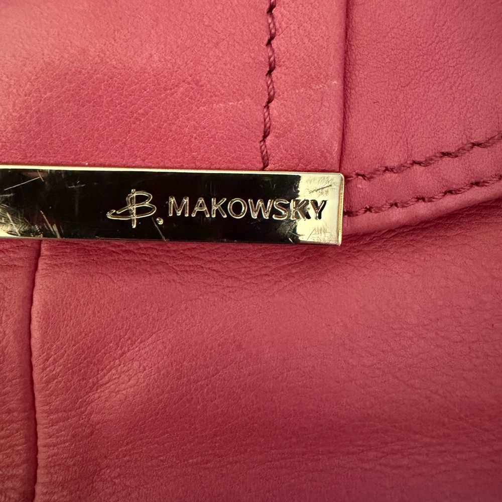b. makowsky Pink Leather Handbag with Gold Hardware